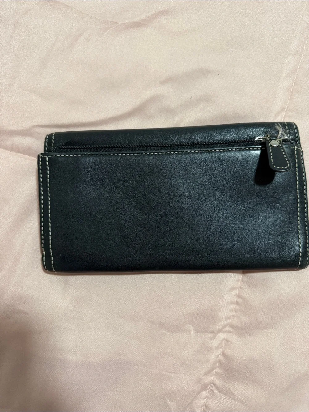 Black Leather Wallet with Contrast Stitching